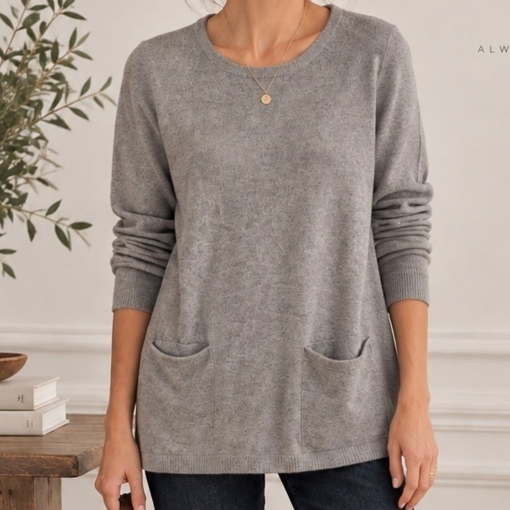 J Crew Women's Merino Wool Tunic Sweater Small Gray Longline Pockets Minimalist
